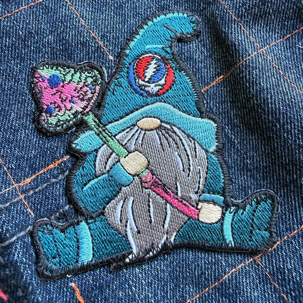 Grateful Dead! Handmade OOAK Denim embroidered GNOME MushroomCrossbody Bag - Picture 4 of 7